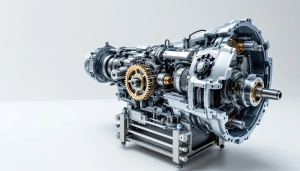 Detailed view of industrial gearbox mechanism.