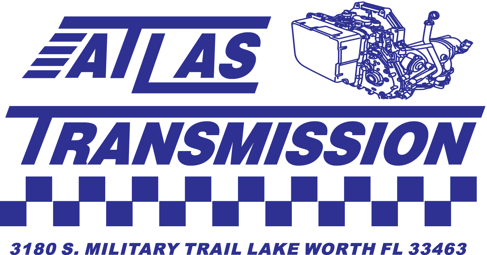 Atlas Transmission automotive service logo and address