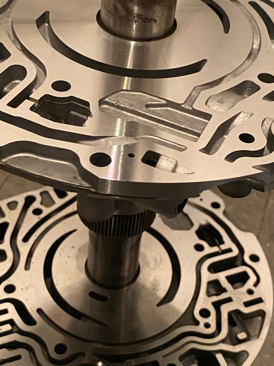 Close-up of intricate metal machine component