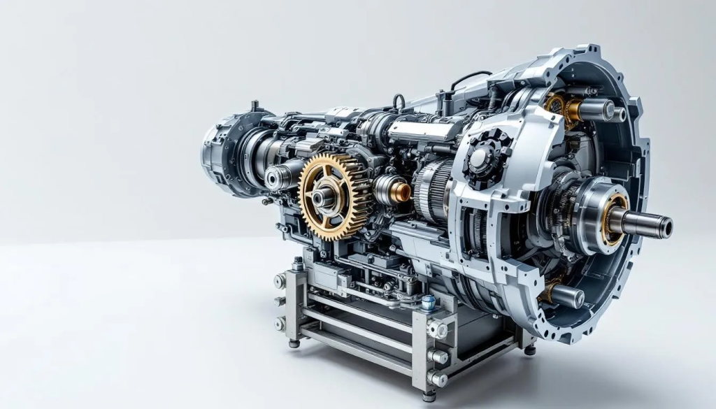 Detailed view of industrial gearbox mechanism.
